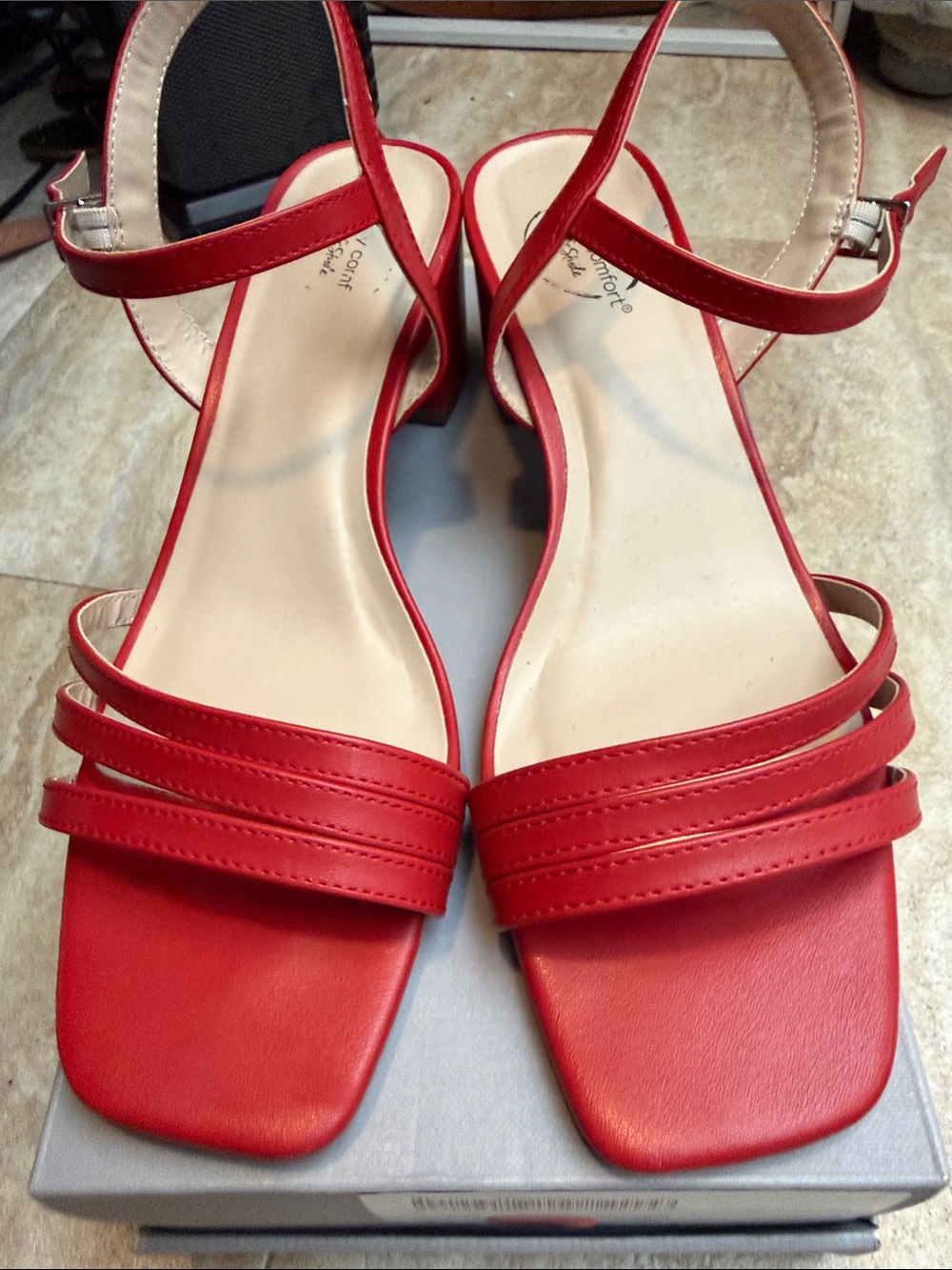 Life Stride Red Strappy Block Heel Sandals with Ankle Strap